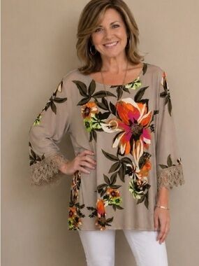 Alfani Floral Tunic 3/4 Sleeve Top Sz XL